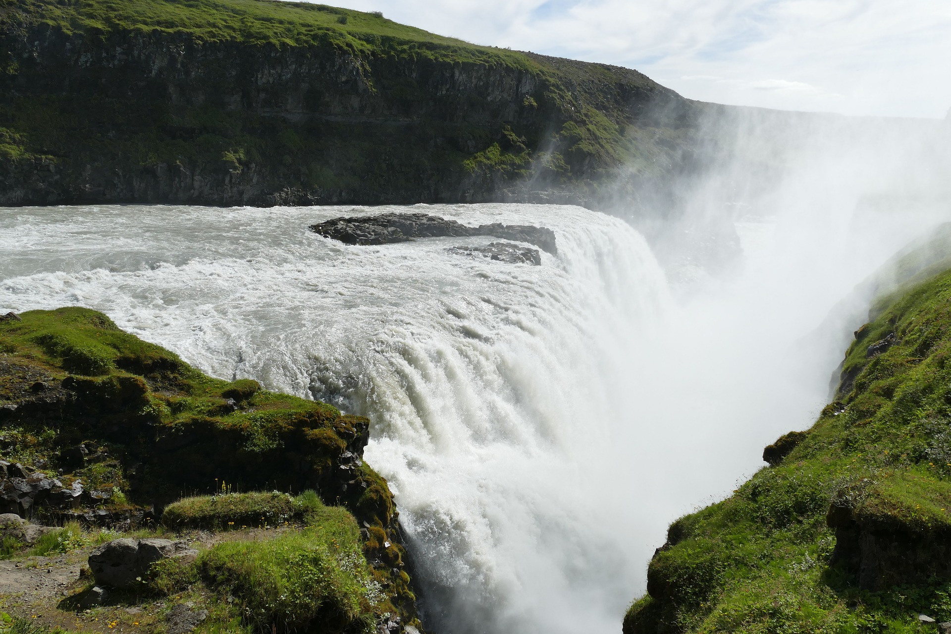 gullfoss waterfall in summer in iceland