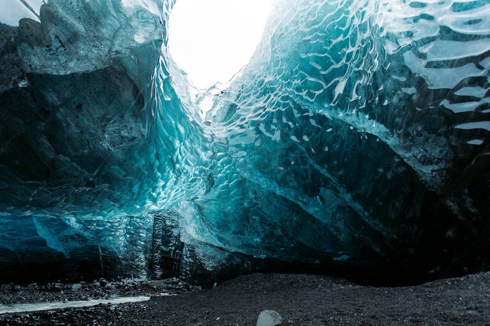 ice cave in south iceland, blue ice