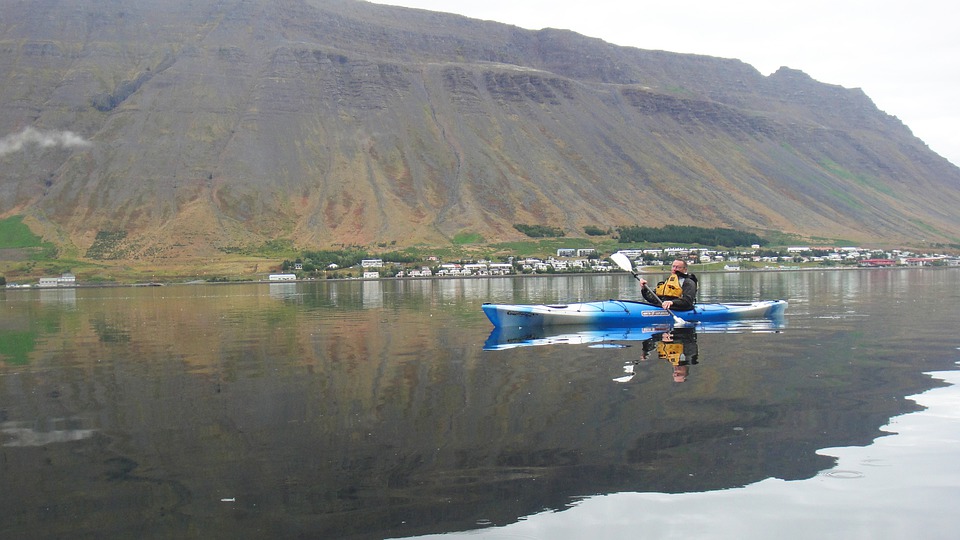 Kayak in Isafjordur sea, Iceland