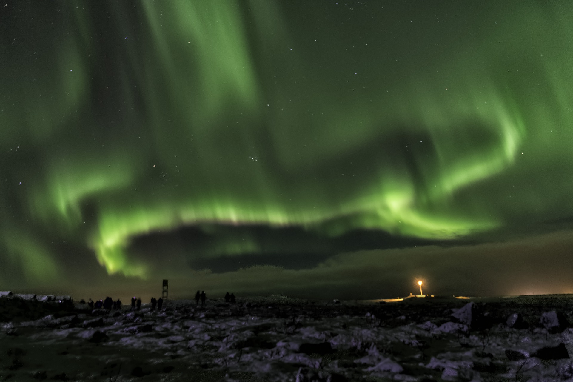 Lampe aurore boréale (2) - Aurora boréale au-dessus des cascades d'Islande  - 33 cm de