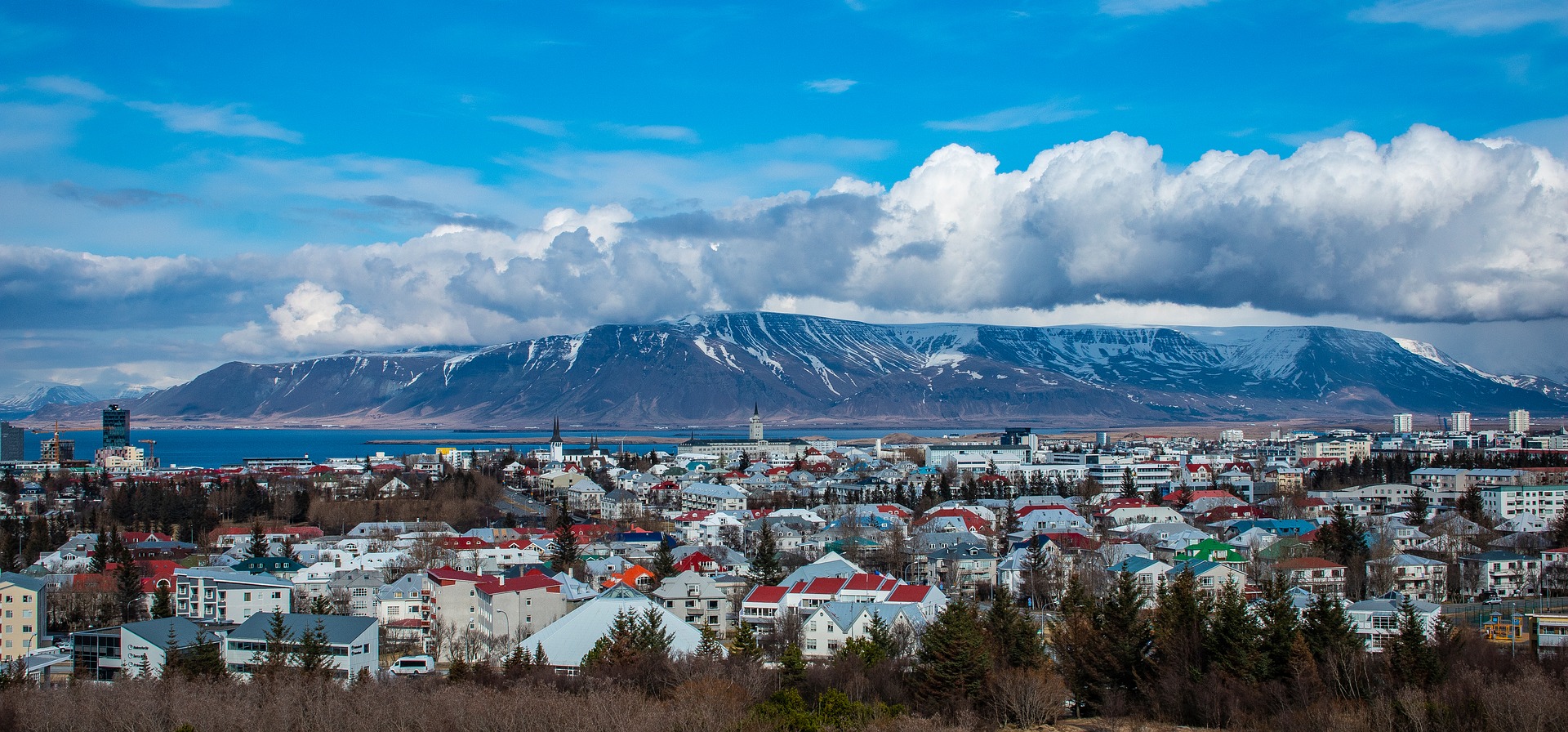 View of Reykjavik from perlan, mountains on the background
